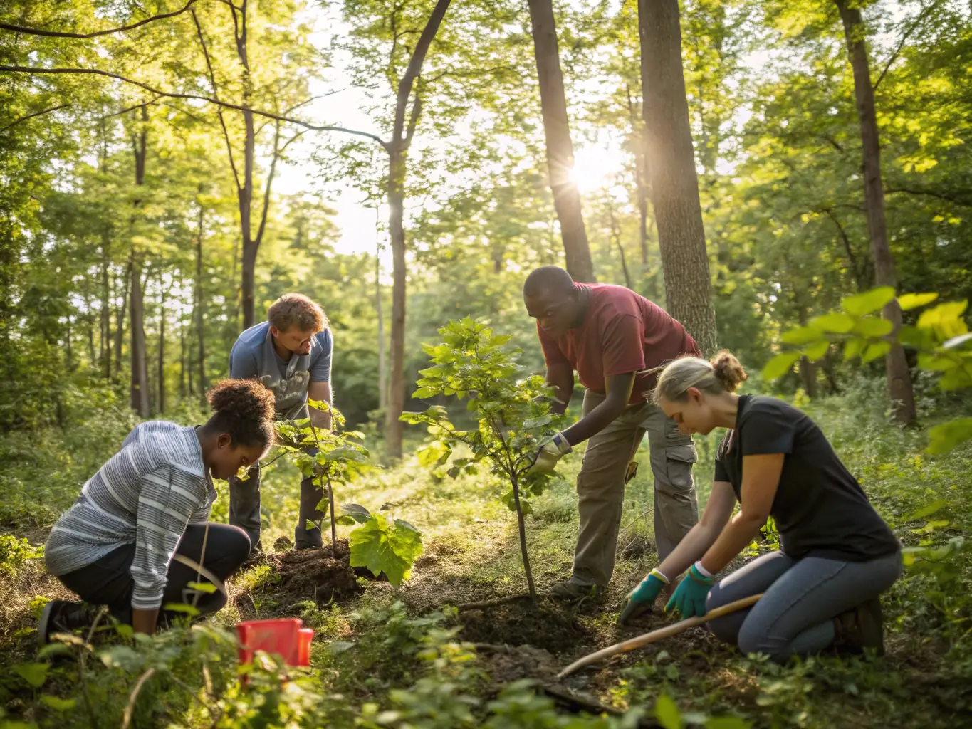 A group of CAVAL'CANTAL members working together to clear a trail, showcasing teamwork and environmental stewardship.
