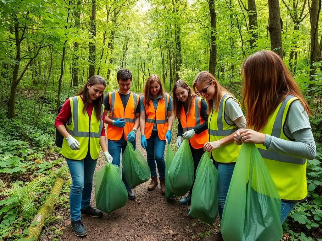 A CAVAL'CANTAL event with members cleaning up a local trail, highlighting the organization's commitment to environmental stewardship.